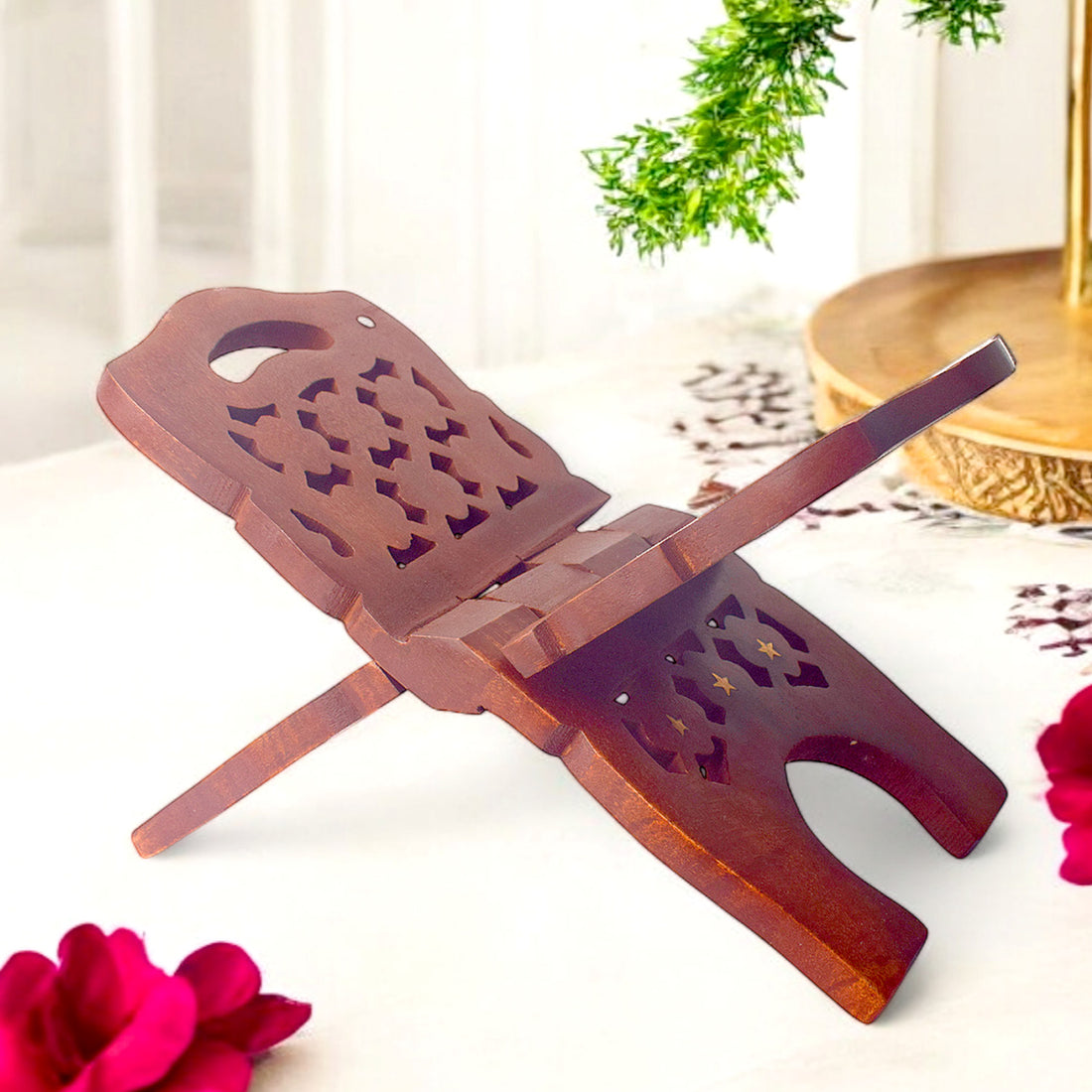 Wooden Foldable Rehal Book Stand for Pooja and Holy Books
