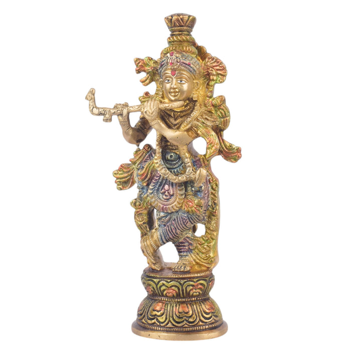 The 9.3 Inch Krishna Idol A Spiritual Icon of Joy and Devotion beautifully captures the essence of Lord Krishna’s divine playfulness and unwavering devotion. Crafted with intricate detail, this idol showcases Krishna in a serene and joyful pose, with his flute in hand, symbolizing the melody of love and spiritual bliss.