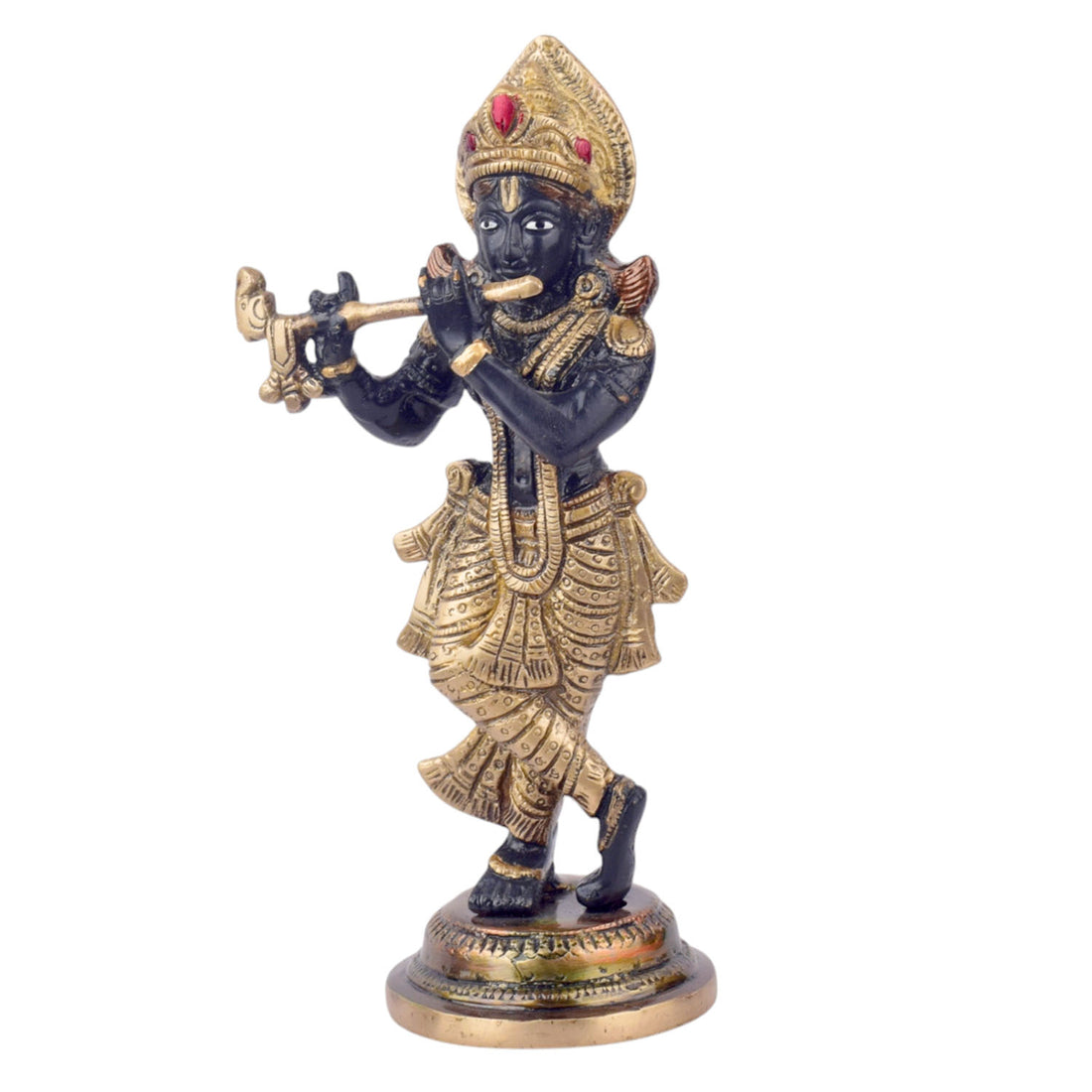 The 9.1 Inch Krishna Idol A Spiritual Icon of Joy and Devotion is a captivating representation of Lord Krishna's divine love and blissful energy. Crafted with exquisite detail, this idol showcases Krishna in a joyful and serene pose, with his flute in hand, symbolizing the music of the soul and the divine connection between the mortal and the eternal.