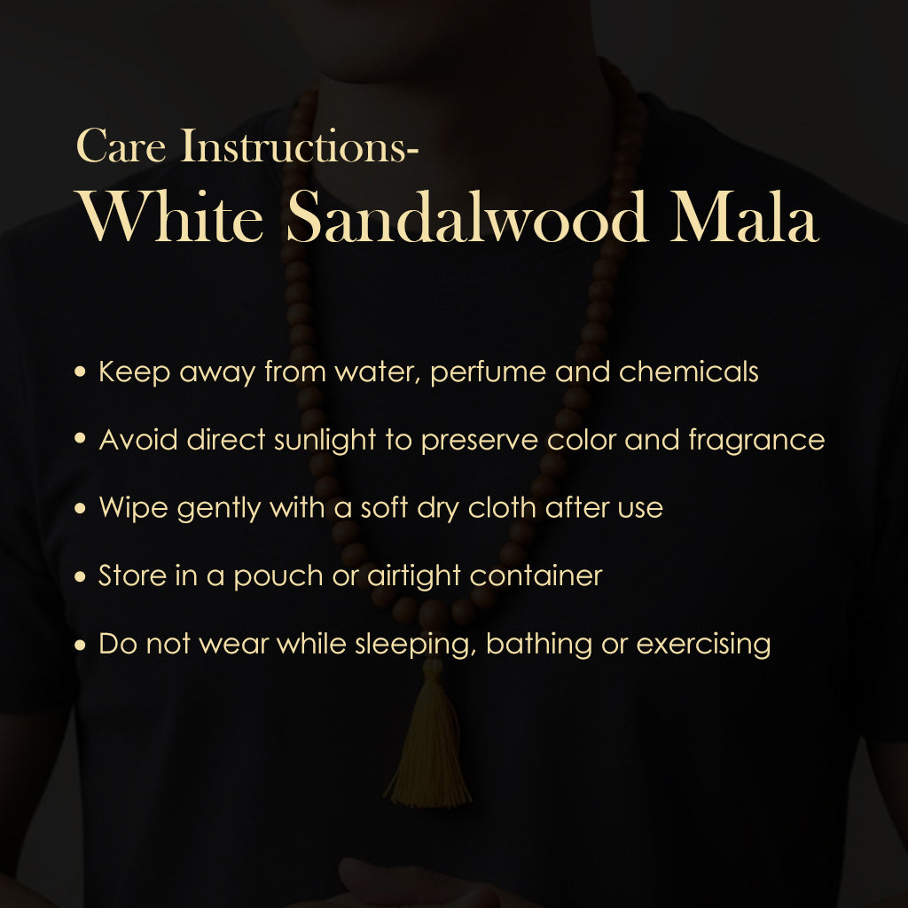 Certified 8-9mm 100% Original Authentic Mysore White Sandalwood (Chandan) yellow thread Jap Mala