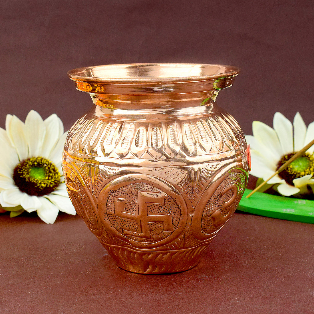 Copper Om Swastik Lota, beautifully crafted with sacred Om and Swastik symbols, ideal for storing holy water during pooja and spiritual rituals.
Indiaβs Largest Pooja Accessories Brand β www.satvikstore.in
