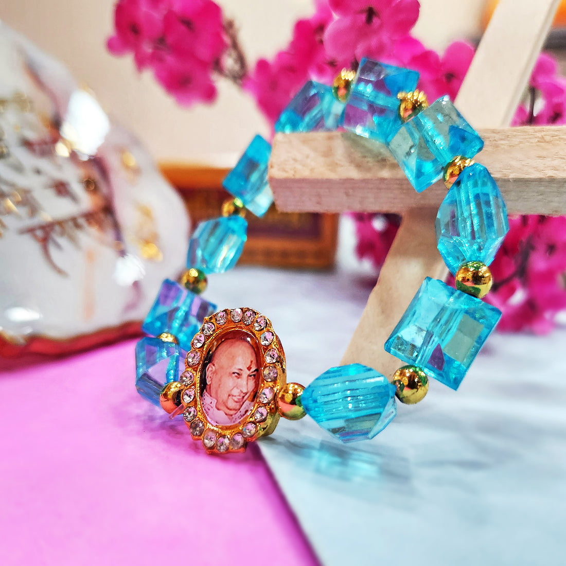Blue Beaded Guru Ji Maharaj Handmade Bracelets for Men and Women