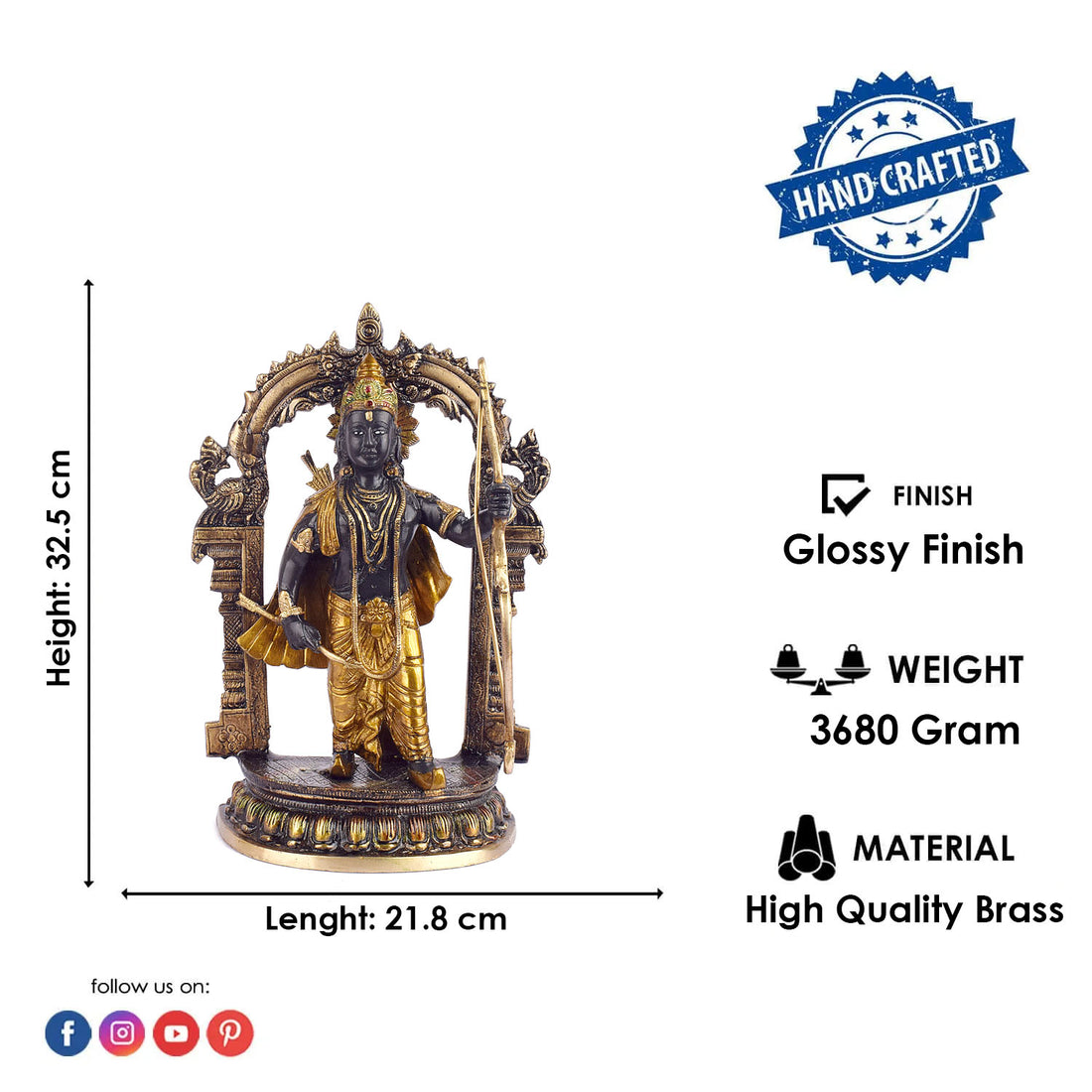 12.7 Inch Brass Ram Statue: A Symbol of Strength and Grace