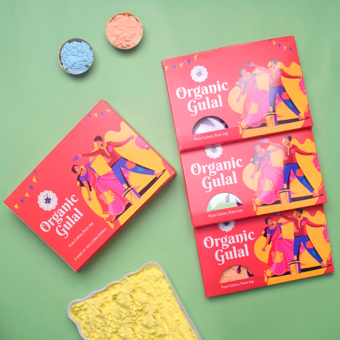Kreations Organic Gulal Holi Colors set of 3 (Red Pack)