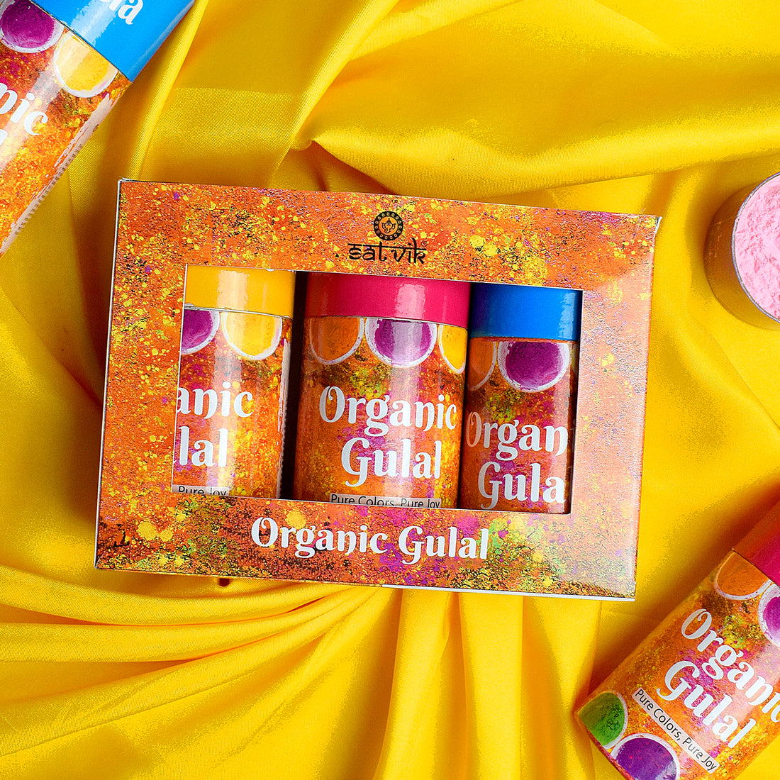 Satvik Organic Gulal Set of 3 in Cylinder Box Packaging
