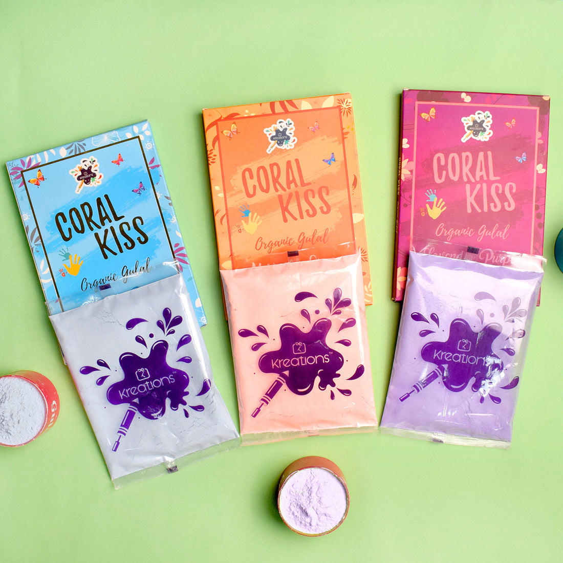 Coral Kiss 3 Pc Set of Skin Friendly Holi Colors (Assorted)