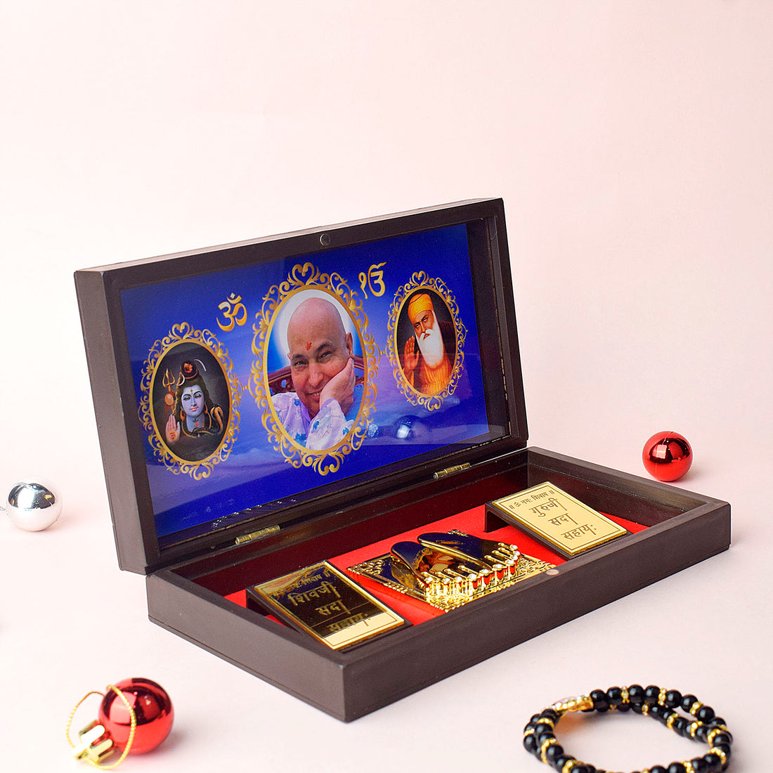 Gold Plated Guru Ji Sukrana Charan Paduka Box with Mahadev and Waheguru