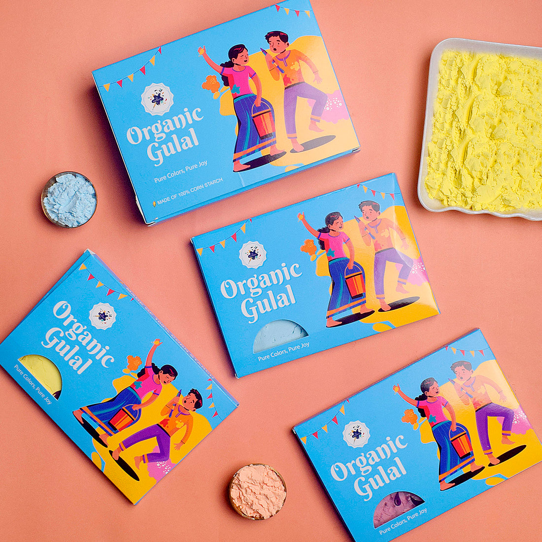 Kreations Organic Gulal Holi Colors set of 3 (Blue Pack)