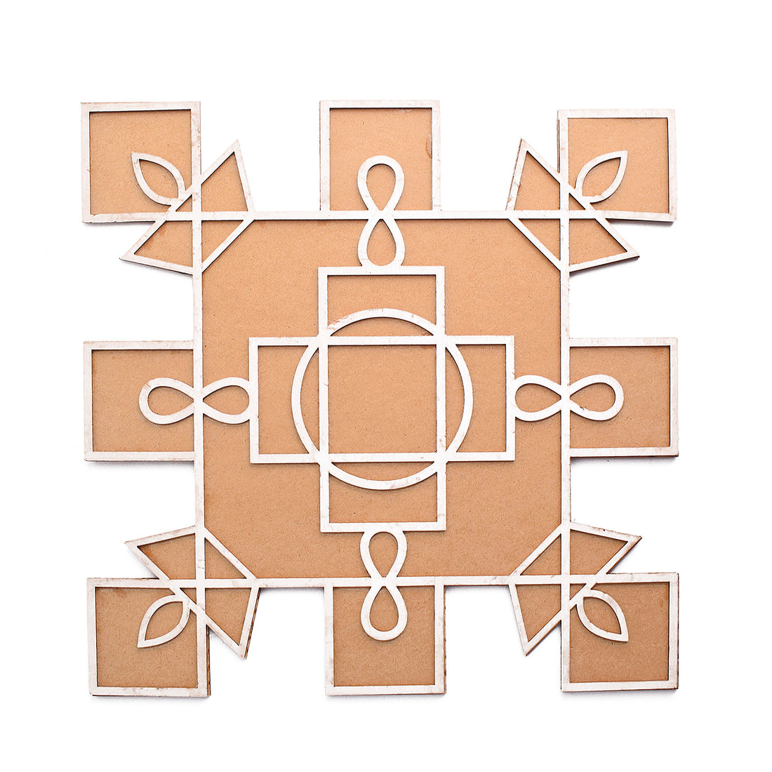 Wooden Wonders: 1 PCS Reusable MDF Square Design Rangoli Stencil Delights