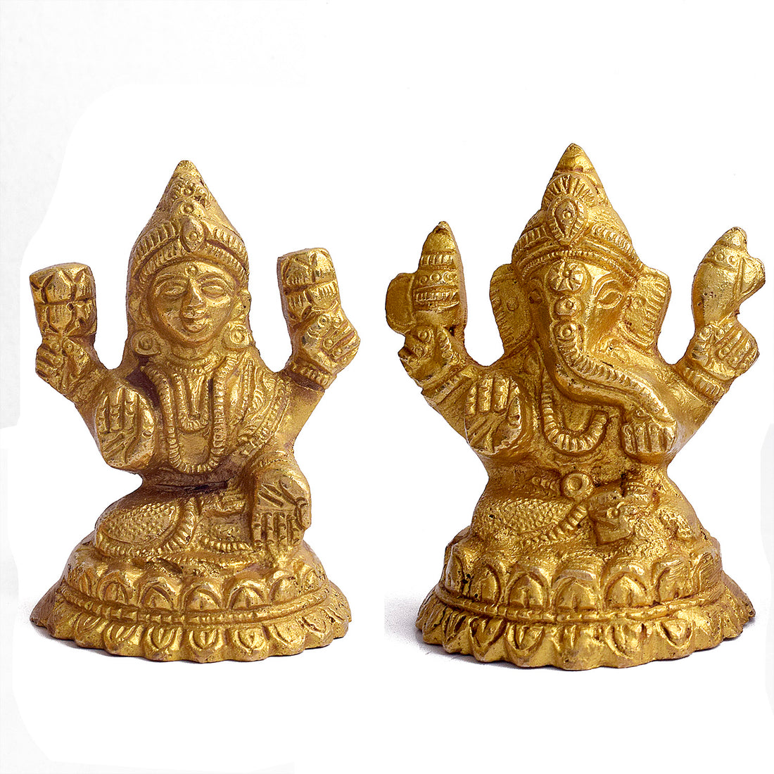 3.1 Inch Pure Brass Laxmi and Ganesh Pair Idol