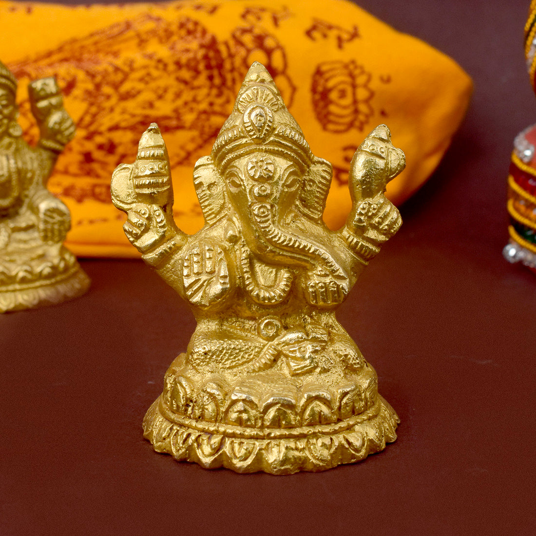 3.1 Inch Pure Brass Laxmi and Ganesh Pair Idol
