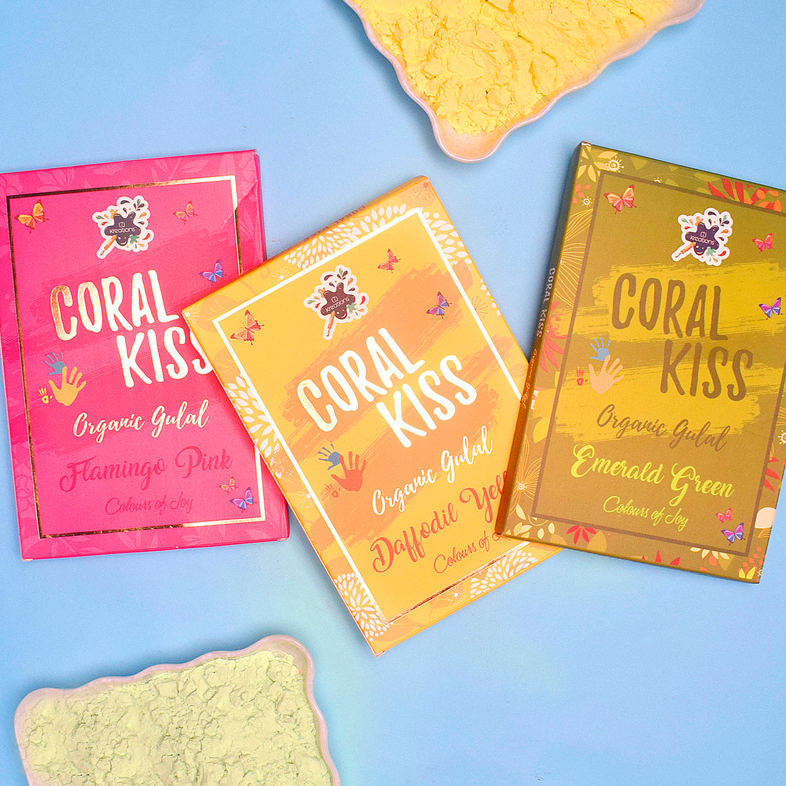 Coral Kiss 3 Pc Set of Skin Friendly Holi Colors (Assorted)
