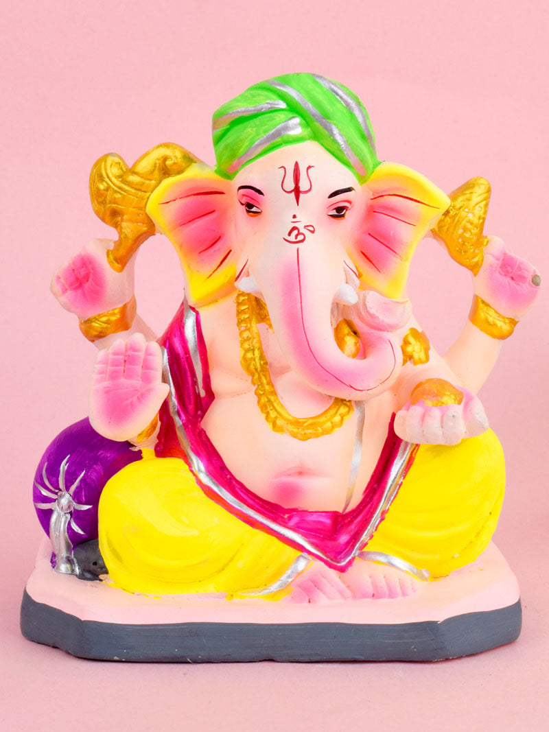 Colorful 6 Inch Eco-Friendly Ganesha Idol in Padmasana Pose