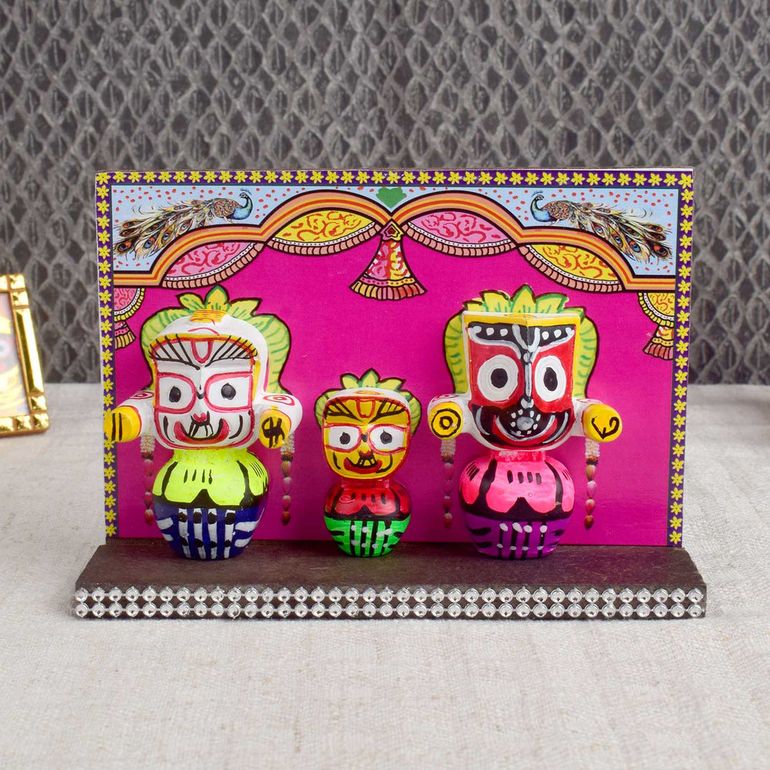 Handcrafted wooden Lord Jagannath idol with traditional detailing, ideal for devotion, travel blessings, and spiritual decor in home or vehicle. Indiaβs Largest Pooja Accessories Brand - www.satvikstore.in