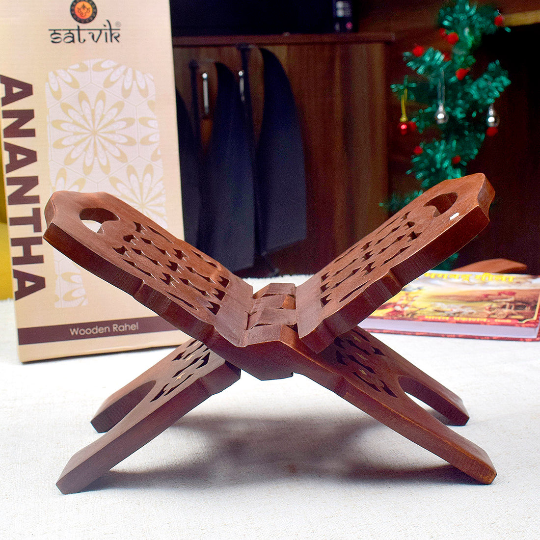 Wooden Foldable Rehal Book Stand for Pooja and Holy Books