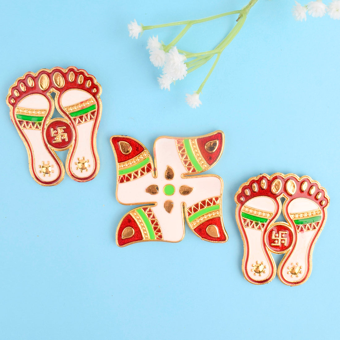 Luminous Joy Swastik and Charan Paduka Stickers Set of 3