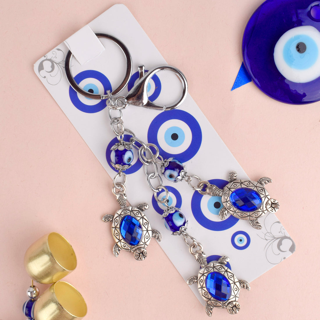 Premium Stainless Steel 3 Tier Turtle Evil Eye Keychain β Anti-Rust Gift