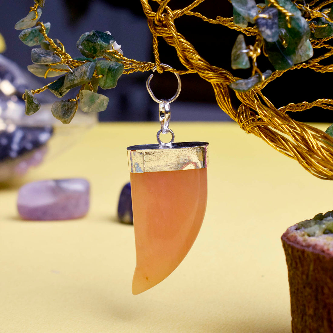 Natural Crystal Horn-Shaped Pendant