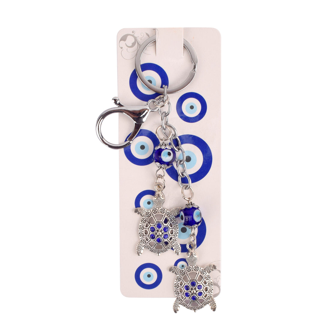 Evil Eye 2 Tier Turtle Metal Keychain - Feng Shui Good Luck Charm