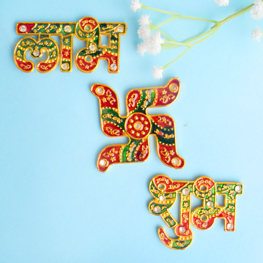 Diwali Shubh Labh and Swastik Elegant Stickers Set of 3