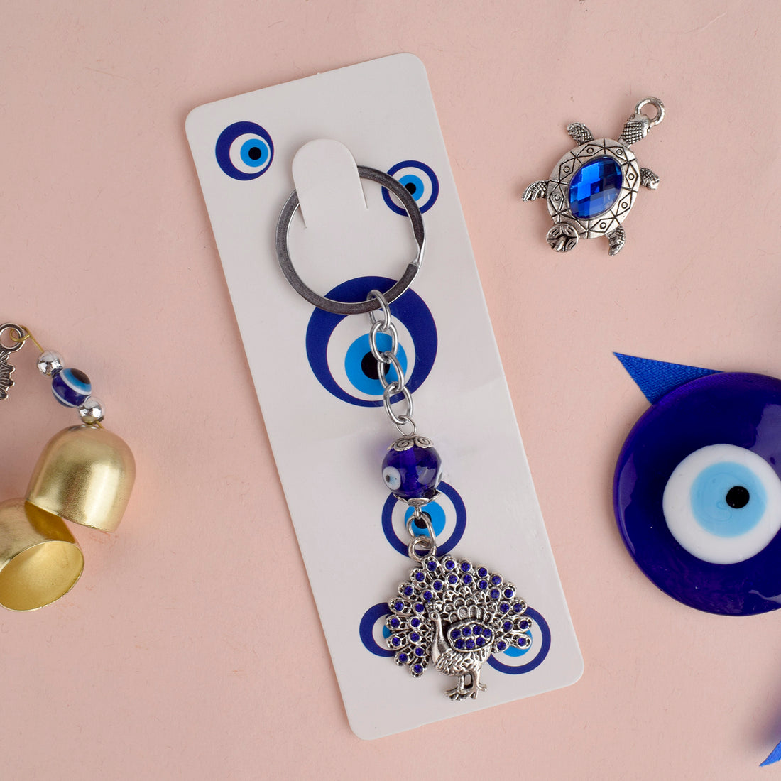 Aura Evil Eye Peacock Keychain – Good Luck & Protection