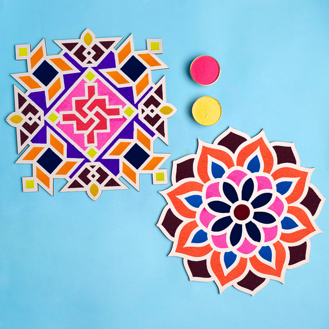 Set of 2 Rangoli Stencils with a Splash of Colors
