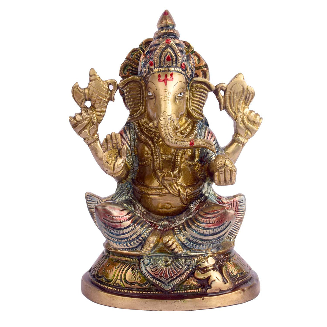 7.5 Inch Sitting Lord Ganesha Pure Brass Idol