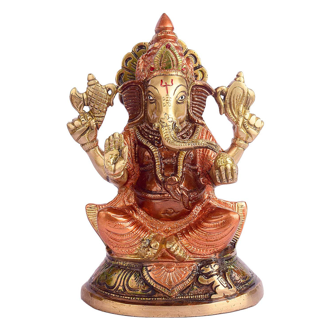 7.5 Inch Chaturbhuj Ganesha Pure Brass Idol