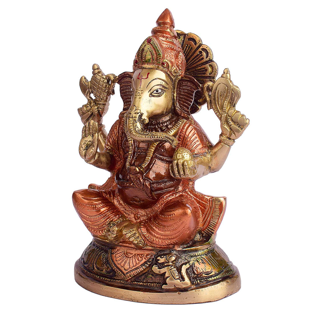 7.5 Inch Chaturbhuj Ganesha Pure Brass Idol