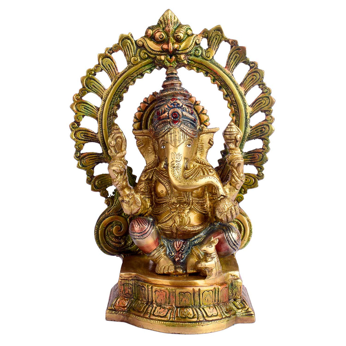 10.6 Inch Lord Ganesha on Singhasan Brass Idol