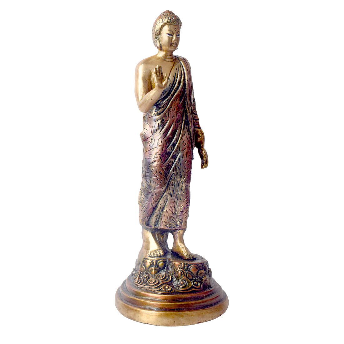 This 10-inch Buddha statue in a standing pose radiates grace and spiritual power. Carefully crafted with fine details, it embodies strength, peace, and enlightenment. The standing pose represents the Buddha’s readiness to guide those on their spiritual journey.