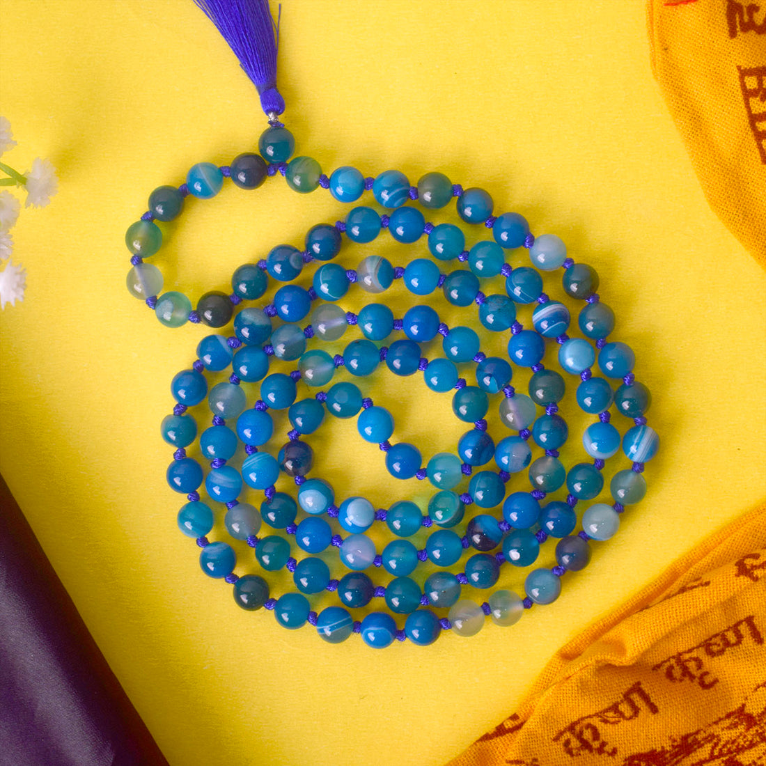 Premium Hakik Jap Mala Crystal Blue hakik