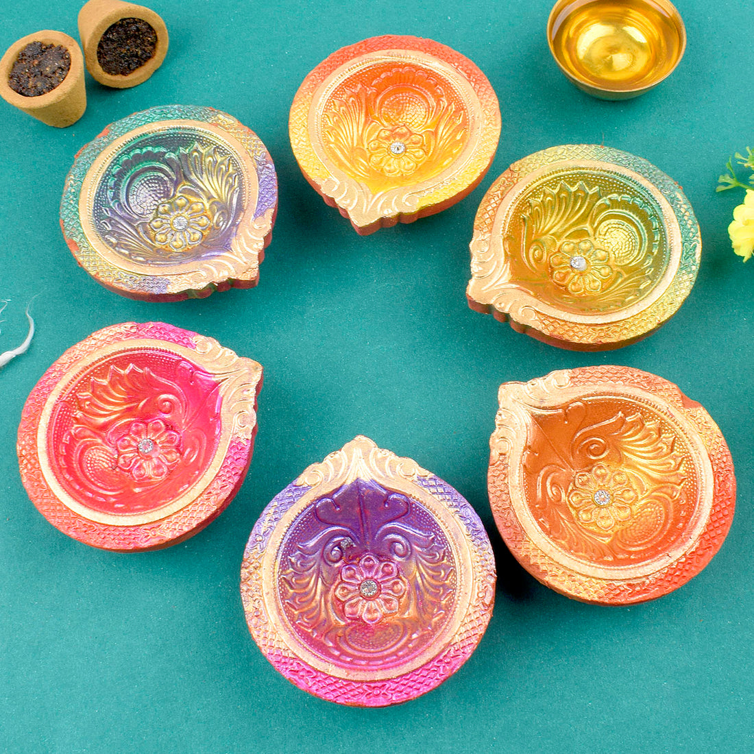 Sacred Glow Authentic Clay Diyas for Diwali Set of 6