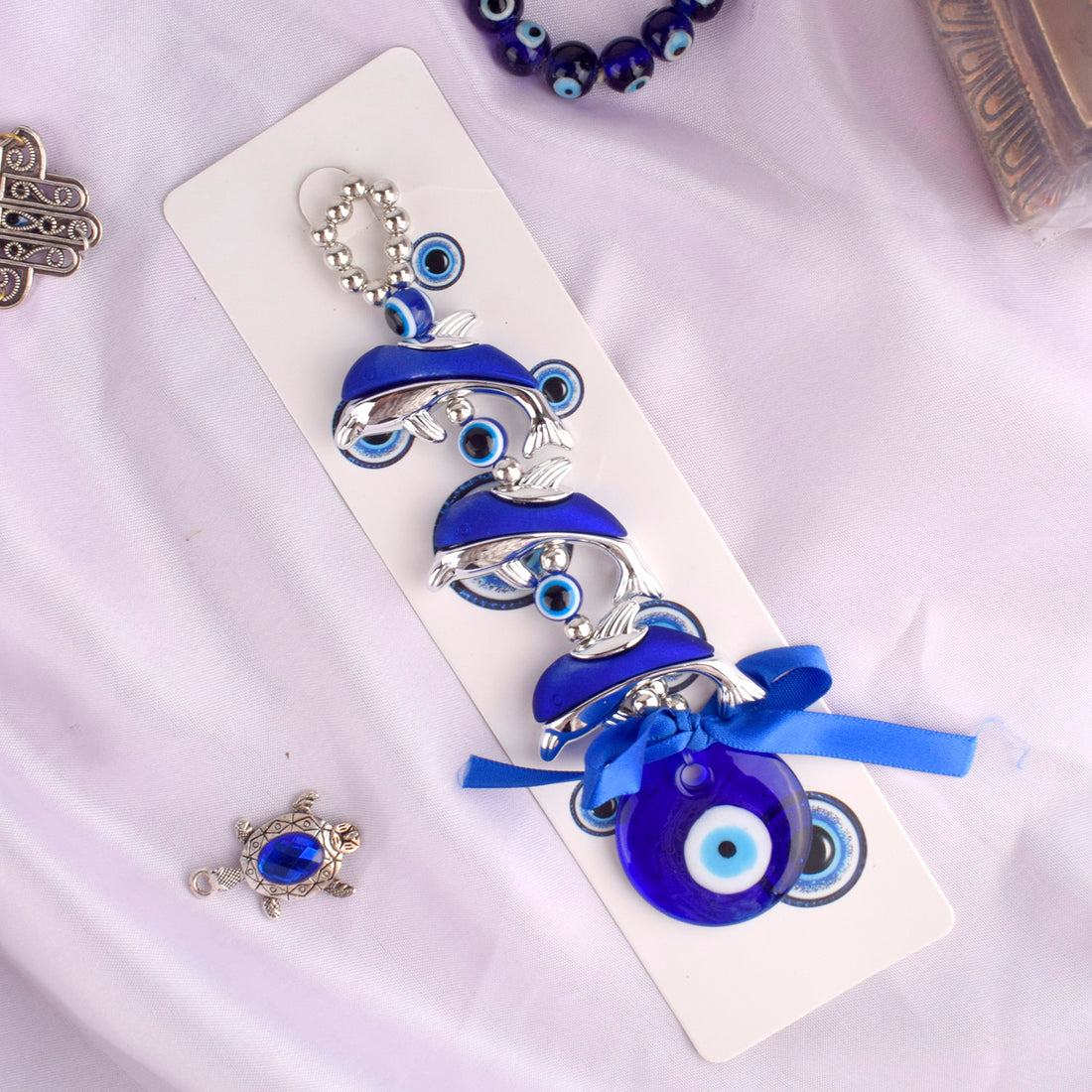 Feng Shui Evil Eye Wall Hanging with Silver Plated Fish
