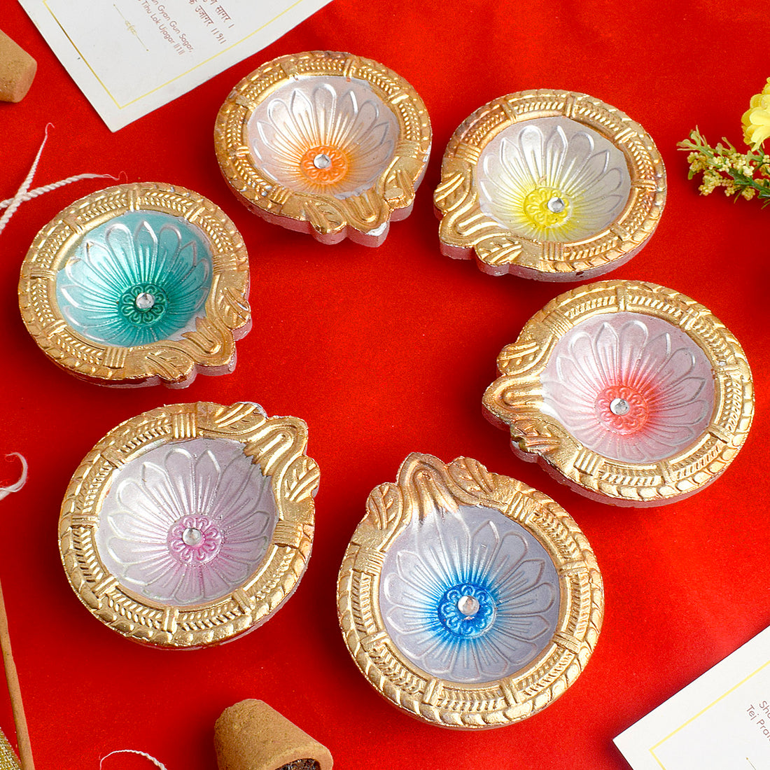 Crafted Light Stunning Clay Diyas for Diwali Celebrations Set of 6