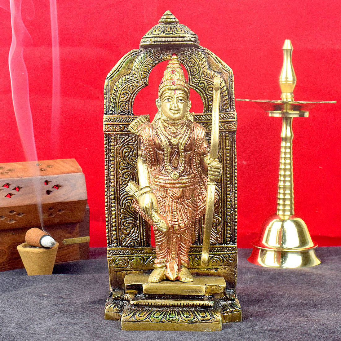 8.4 Inch Exquisite Brass Ram Idol with Bow in Colored