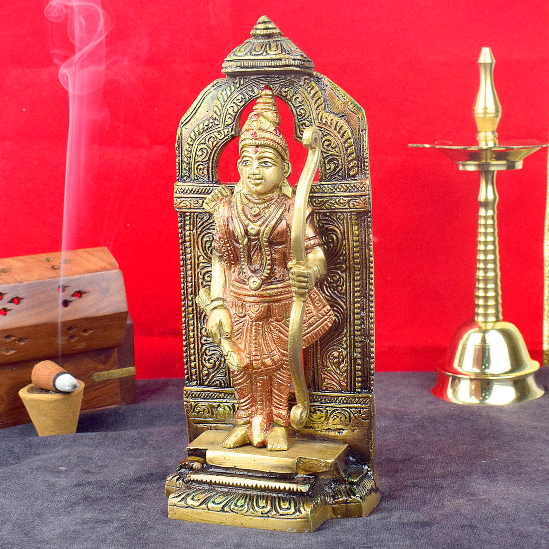 8.4 Inch Exquisite Brass Ram Idol with Bow in Colored