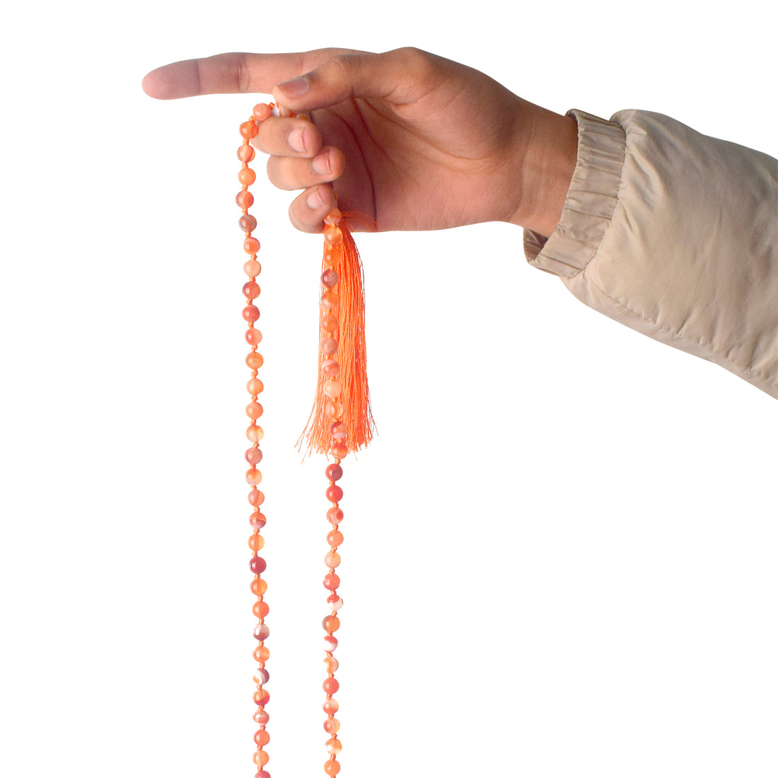 Premium Hakik Jap Mala Crystal Orange Canelian