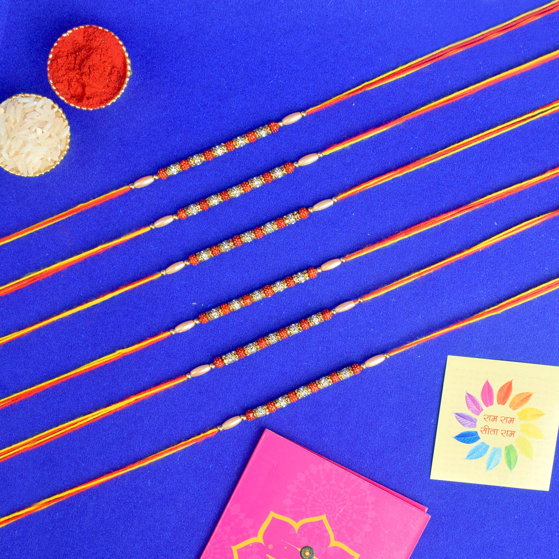 Beautiful Beaded Rudraksha Rakhi Set (Pack of 6)