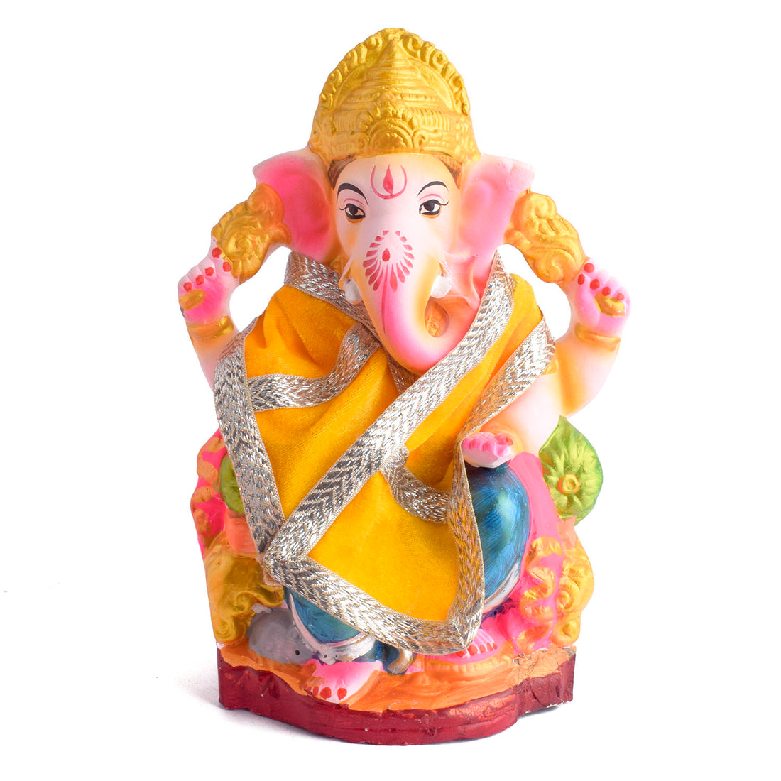 Yellow Velvet Ganpati Idol Patka with Silver Border