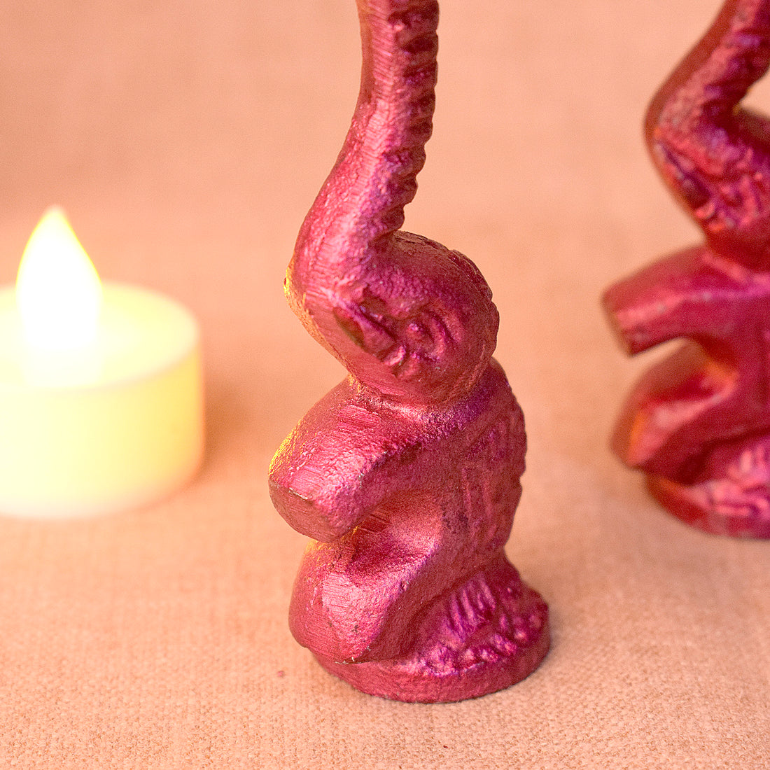 Multicolor Elephant Diya Metal Table Dia Laxmi Candle Tea Light Holder (Pack of 2)