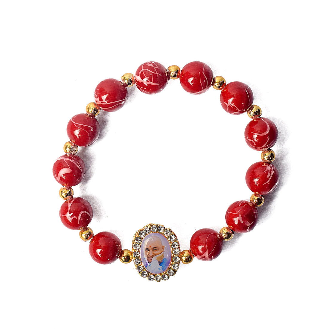 Maroon Round Pearl Bracelet with Jai Guruji Swaroop Handmade Bracelets for Men and Women