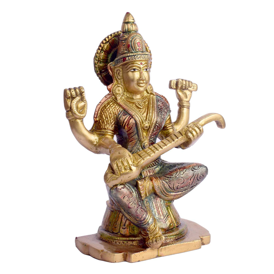 8.7 Inch Divine Brass Saraswati Maa Idol | Goddess Statue