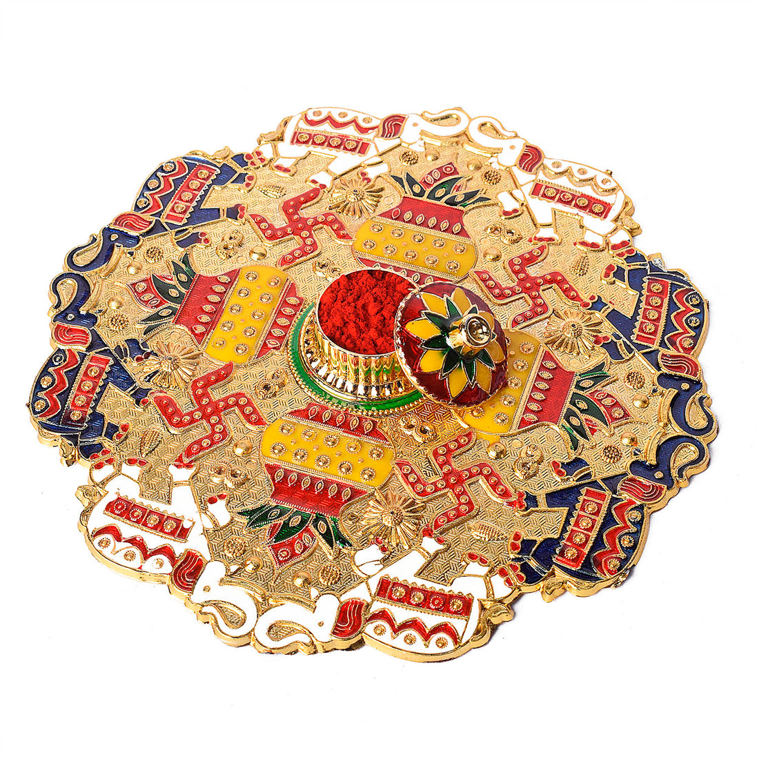 Kumkum Holder Adorned with Intricate Traditional Patterns