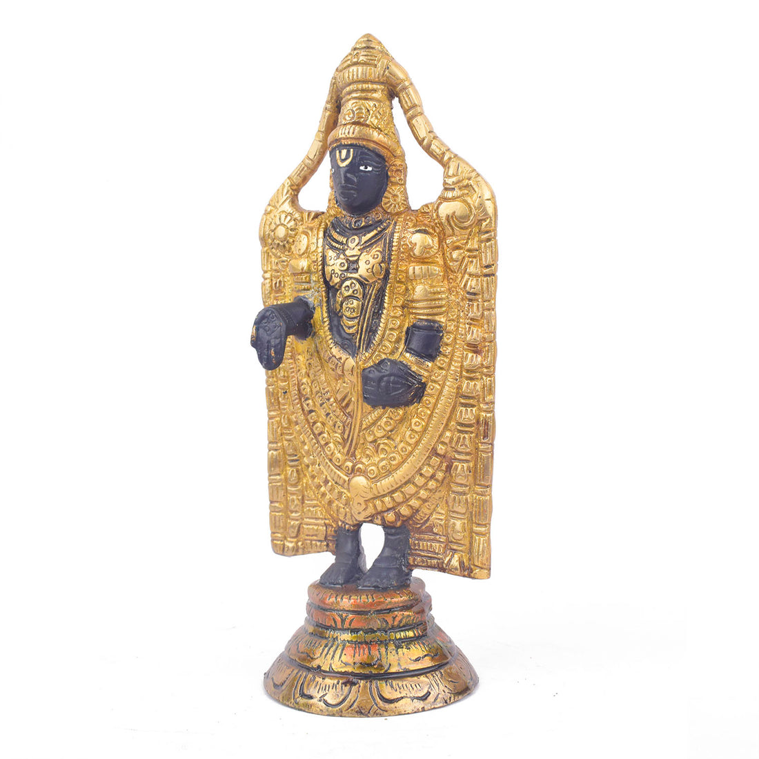 This 8-inch Tirupati Balaji sculpture beautifully captures the divine form of Lord Venkateshwara, radiating blessings of peace, prosperity, and devotion. Handcrafted with intricate details, this idol represents the sacred energy and compassion of the Lord, bringing a sense of tranquility to your space.