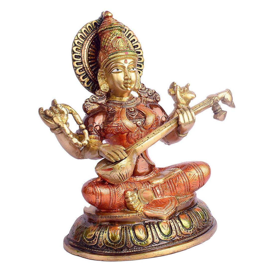 10.2 Inch Beautiful Brass Saraswati Idol | Saraswati Mata Murti