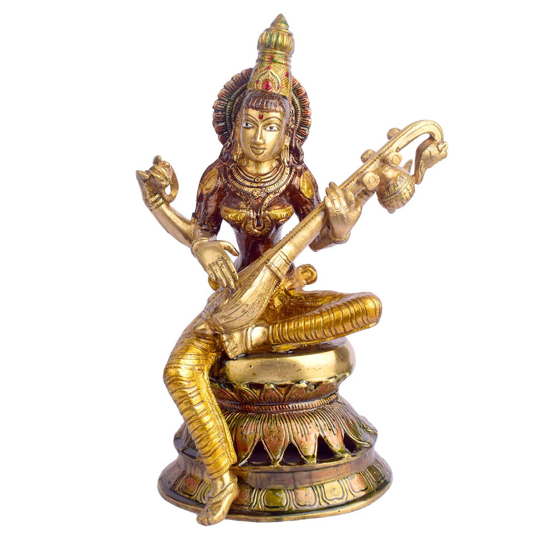 12 Inch Saraswati Mata Brass Idol / Goddess Saraswati