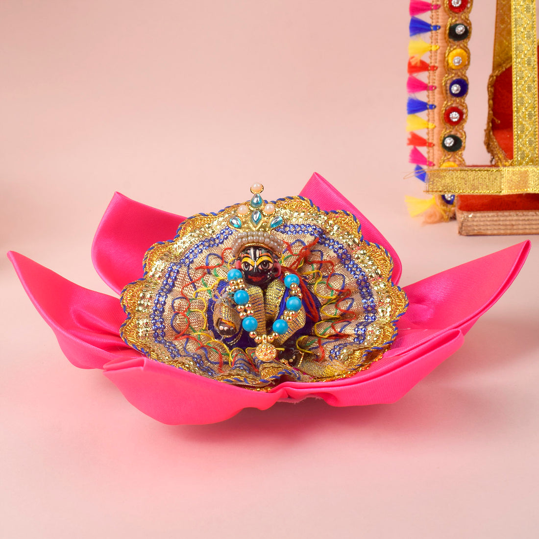 9.6 Inch Beautiful Satin Lotus Aasan for Home Temple