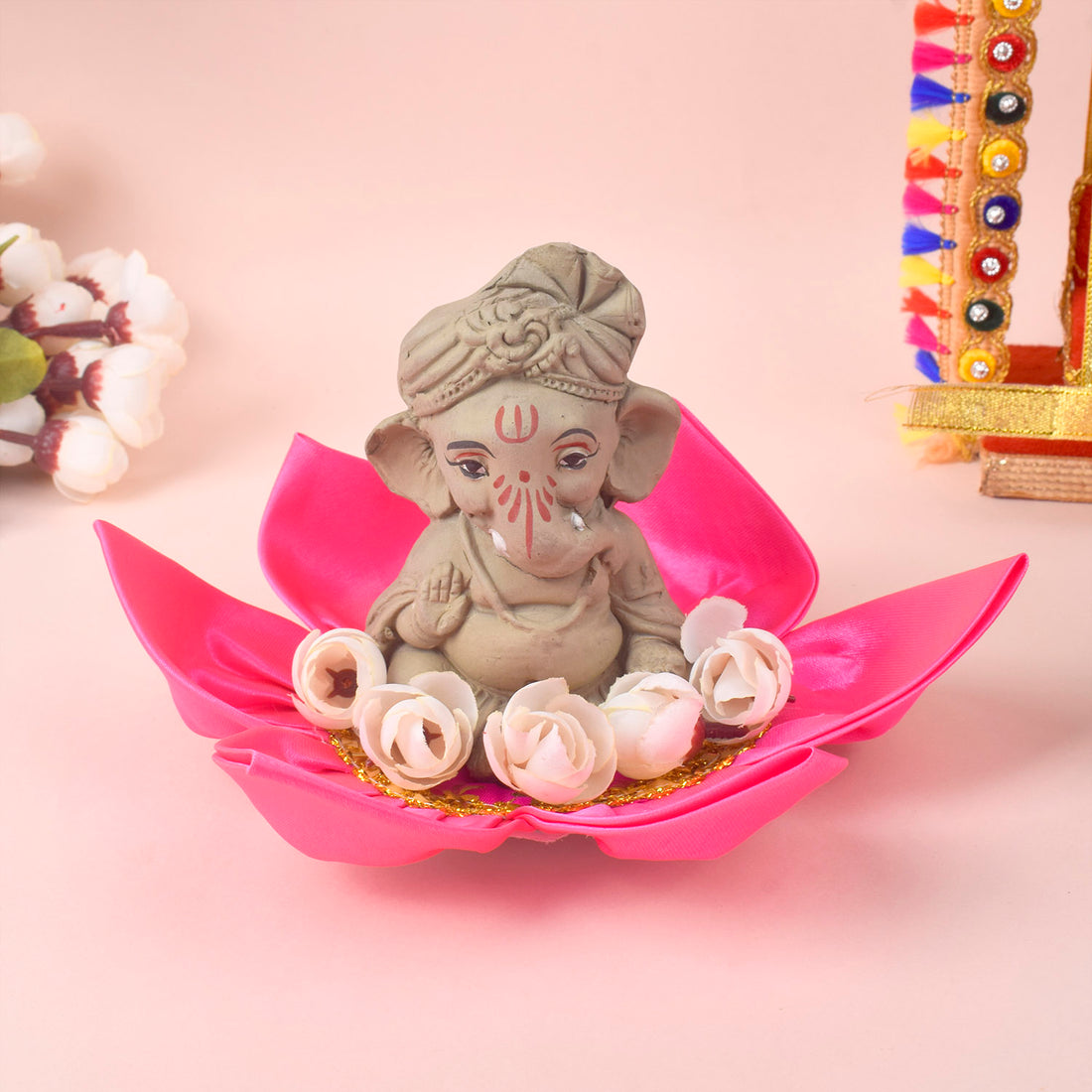 9.6 Inch Beautiful Satin Lotus Aasan for Home Temple