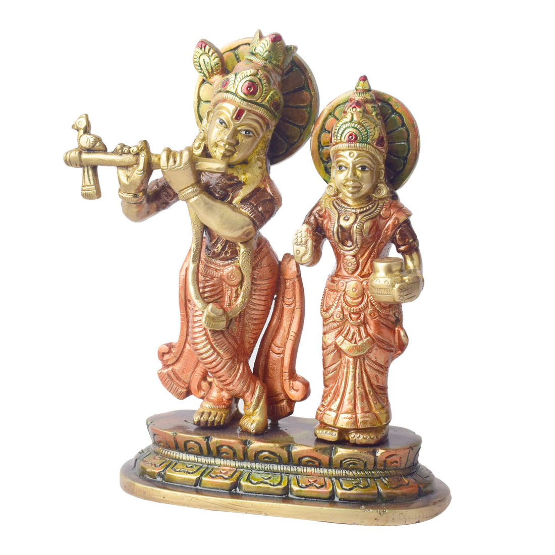 The 6.7 Inch The Divine Duo – Radha Krishna Idol of Sacred Love beautifully captures the eternal bond between Radha and Krishna, embodying the essence of divine love and spiritual connection. This intricately crafted idol depicts Radha and Krishna in a timeless and serene pose, with Krishna playing his flute and Radha standing gracefully by his side.
